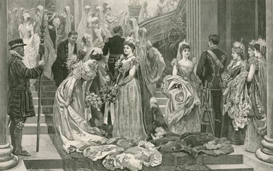 Il primo salotto della stagione, ai piedi della grande scalinata di Buckingham Palace