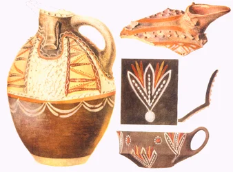 Riproduzioni di coppe e frammenti colorati da Knossos