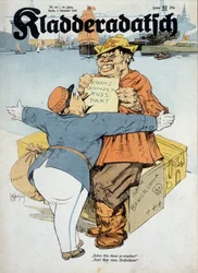 Vignetta tedesca sugli accordi franco-sovietici (doganiere francese e marinaio russo:" Ha qualcosa da dichiarare No! Solo armi!" (Contesto della guerra di Spagna), "Kladderadatsch" 8/11/1936, illustrazione di Arthur Johnson (1874-1954).
