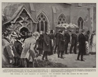 Il funerale di Lady Salisbury a Hatfield, la processione dalla chiesa alla tomba