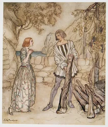 Ahimè, ora, ti prego, non lavorare così duramente, illustrazione da La Tempesta di William Shakespeare, pub. 1926