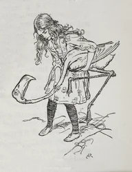 Alice che gioca a croquet con un fenicottero