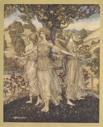 Tutto in mezzo alla bellezza del giardino di Espero e delle sue tre figlie che cantano dell