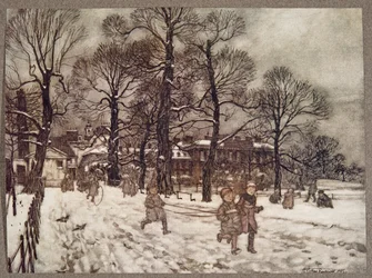 Un pomeriggio quando i giardini erano bianchi di neve, da Peter Pan nei Giardini di Kensington di J M Barrie (1860 - 1937), pub. 1906