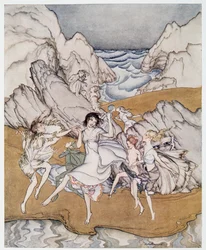 Vieni su queste sabbie gialle, illustrazione da La Tempesta di William Shakespeare, pub. 1926
