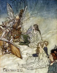 Elfi che suonano musica, illustrazione di Arthur Rackham per Il Sogno di una Notte di Mezza Estate di William Shakespeare