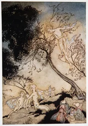 Vai a portare la marmaglia, su cui ti do il potere, qui in questo luogo, Frontespizio da La Tempesta di William Shakespeare, pub. 1926