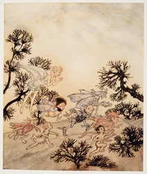 Vai a caricare i miei goblin che macinano le loro articolazioni con convulsioni secche, illustrazione da La Tempesta di William Shakespeare, pub. 1926