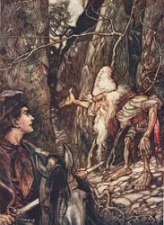 Buon nano, non puoi dirmi dove sono i miei fratelli? da Le fiabe dei fratelli Grimm, pub. 1909
