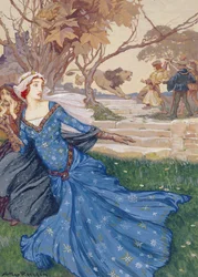 Ginevra salvata da La Cote Male Taile, illustrazione da A Collection of Stories from Old Fairy Tales: Grimm, Andersen and Stories of King Arthur, pubblicato 1905