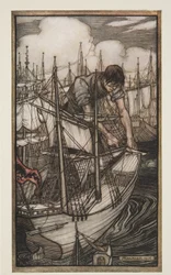 Gulliver cattura la flotta nemica, da I viaggi di Gulliver di Jonathan Swift