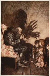 Preferiva fare amicizia con la nuova generazione, con la quale presto divenne molto popolare., da Rip Van Winkle di Washington Irving, pub. 1910