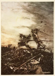 Come Mordred fu ucciso da Artù, e come Artù fu ferito a morte, illustrazione da 
