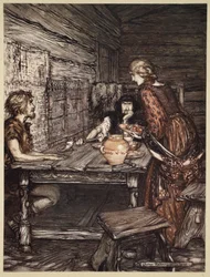 Hunding scopre la somiglianza tra Siegmund e Sieglinde, illustrazione da 