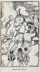 Illustrazione da Sogno di una notte di mezza estate con fate e un uomo con una testa d