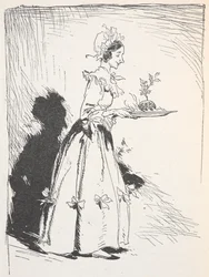 Illustrazione di una donna che porta un budino di Natale