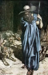 Mimo e il Viandante. Illustrazione per Sigfrido e Il Crepuscolo degli Dei di Richard Wagner