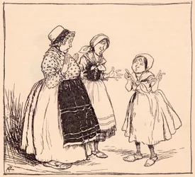 Ora so perché quella cosa altezzosa lì non mangia. Illustrazione di Arthur Rackham da Fiabe dei Grimm Occhio-uno, Occhio-due e Occhio-tre.