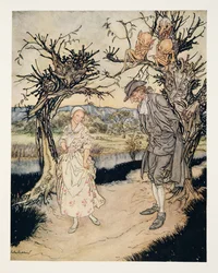 Passeggiando al crepuscolo, da La leggenda di Sleepy Hollow di Washington Irving (1783 - 1859), pub. 1928
