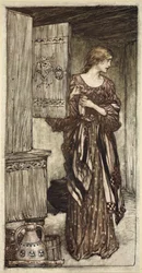 Sieglinde prepara la bevanda di Hunding per la notte, illustrazione da "L