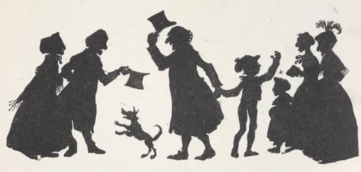 Silhouette di un ragazzo e un uomo che salutano le persone sulla strada di casa dalla chiesa