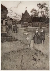 Alcune delle case dei coloni originali, da Rip Van Winkle di Washington Irving, pub. 1910
