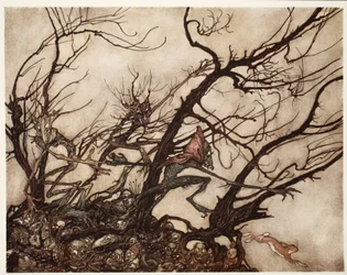 Gli indiani le consideravano la dimora degli spiriti., da Rip Van Winkle di Washington Irving, pub. 1910