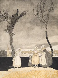 Le donne di Sleepy Hollow (copertina interna), da La leggenda di Sleepy Hollow di Washington Irving (1783 - 1859), pub. 1928