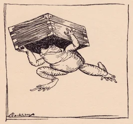 Il piccolo andò e portò la scatola. Illustrazione di Arthur Rackham da Fiaba dei Grimm, La stufa di ferro.