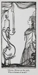 La regina malvagia che si guarda allo specchio da Biancaneve