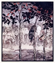 Stavano fuori, pieni di ferocia e terrore. da La grotta incantata di Cesh Corran in Fiabe irlandesi