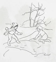 Due bambini che fanno una battaglia di palle di neve