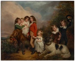 Ritratto dei figli di Benjamin Goldsmid, con un pony e un cane in un paesaggio