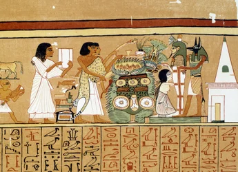Arte egizia: la mummia del defunto riceve le ultime cure.