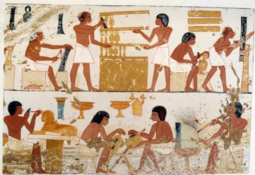 Artigiani al lavoro. Riproduzione in facsimile di un documento di Tebe, periodo di Amenofi III (XVIII dinastia).