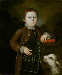 Ragazzo della famiglia Hallett con agnello