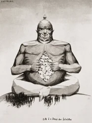 CASTELAO, Daniel Alfonso Rodriguez (1886-1950). Narratore, umorista, disegnatore, antropologo e politico spagnolo. Guerra civile spagnola (1936-1939). "Questo è il Dio dei fascisti." Immagine della serie "Galizia martire", di Alfonso Ro