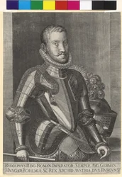 Incisione in rame di Martin rota Imperatore Rodolfo II