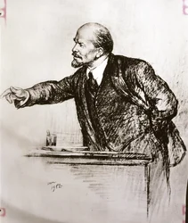 LENIN Vladimir Ilich (1870-1924): Lenin mentre tiene un discorso. (disegno)