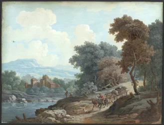 Paesaggio con fiume (acquerello e bodycolor su carta)