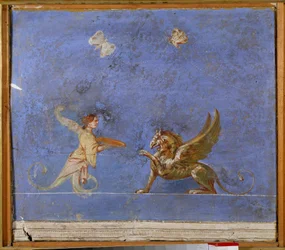 Mitologia: una sirena e un grifone, creature favolose (affresco)