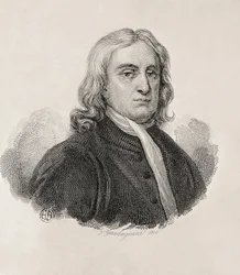 Newton, Sir Isaac (1642-1727). Matematico, fisico e astronomo inglese.; GUADAGNINI, Gaetano (1800-1860). Incisore italiano. Ritratto di Isaac Newton, opera di Gaetano Guadagnini. Incisione. ITALIA. LOMBARDIA. Milano. Civica Raccolta delle Stampe