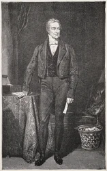 Robert Peel (1788-1850). Primo Ministro del Regno Unito (1834-1835 e 1841-1846). Incisione di Rafael Ward. Incisione.