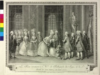La regina Maria Antonietta annuncia a Madame de Bellegarde la liberazione del suo sposo, 1777