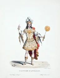 Rappresentazione del re Luigi XIV che interpreta Apollo nel balletto "Les Noces de Pelee e Thetis".