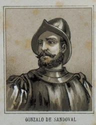 Gonzalo de Sandoval (1497-1527). Conquistador spagnolo in Nuova Spagna (Messico). Incisione.
