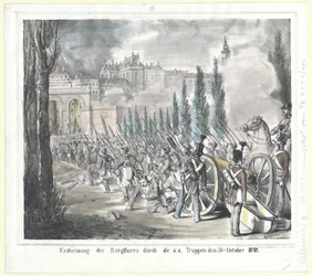 Assalto alla porta del castello da parte delle truppe k. k. il 31 ottobre 1848