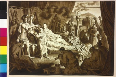 La donna morente imperatore Marco Aurelio consiglia Pertinace suo figlio Commodo