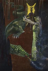 Giasone che osserva Medea addormentare il drago che custodisce il vello d