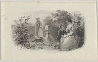 Vignetta di banconota con una famiglia in un giardino, ca. 1824-37